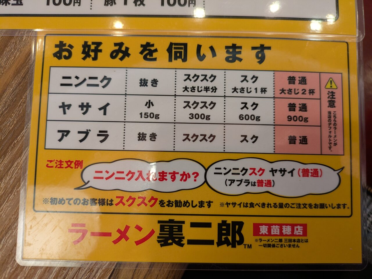 ラーメン裏二郎　札幌　東区