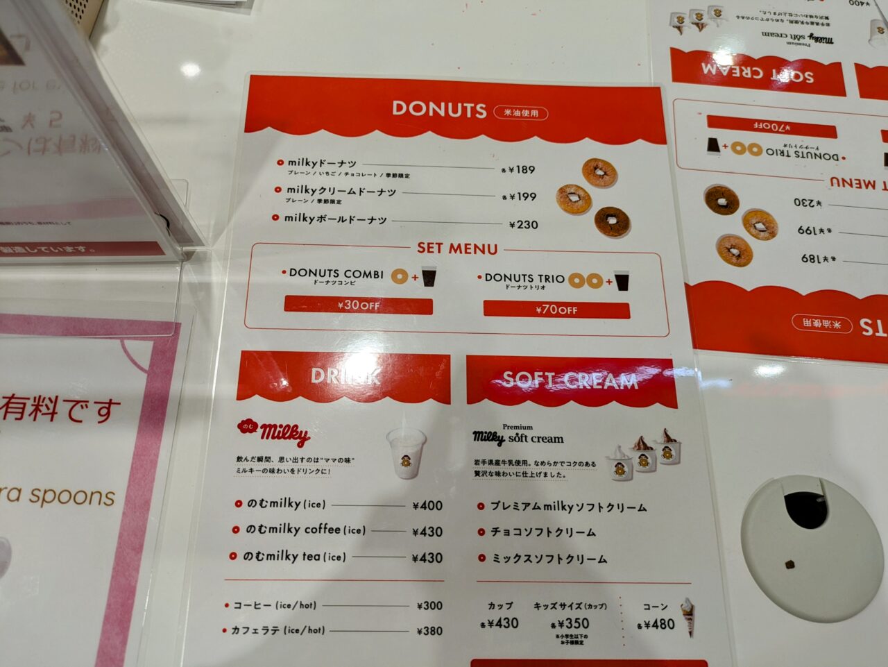 ペコちゃんミルキードーナツ　メニュー