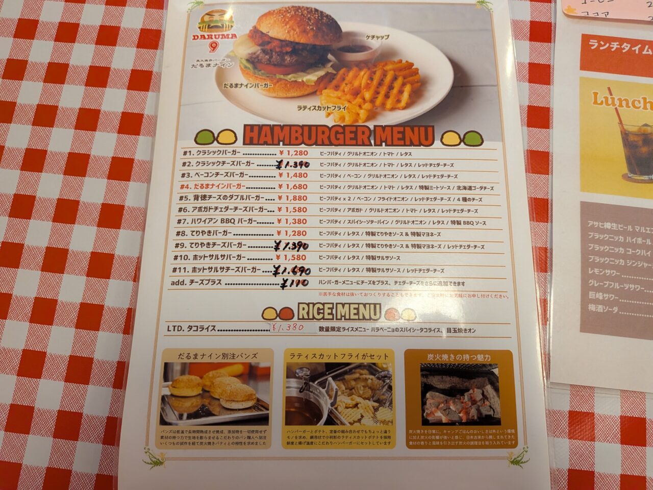 だるまナイン　メニュー